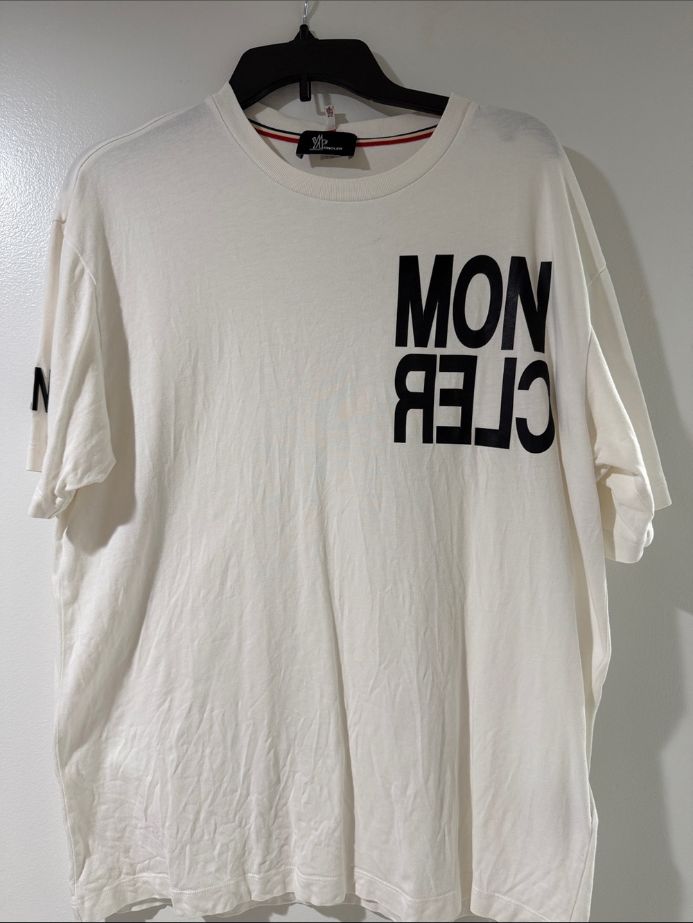 Moncler White Short-Sleeve Crewneck Tee with Black Logo